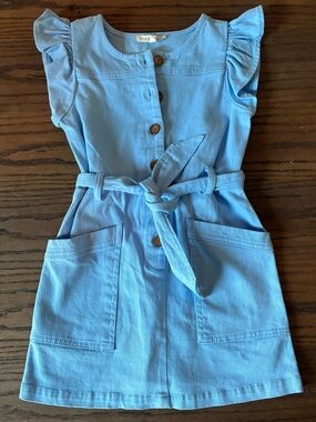 Copper key Light Blue Girls' Belted Ruffle Sleeve Dress - Size 5